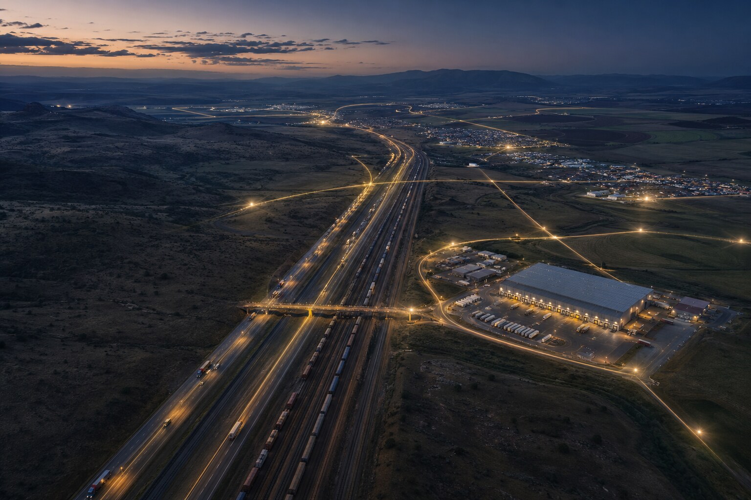 Southern African infrastructure and connected movement at twilight